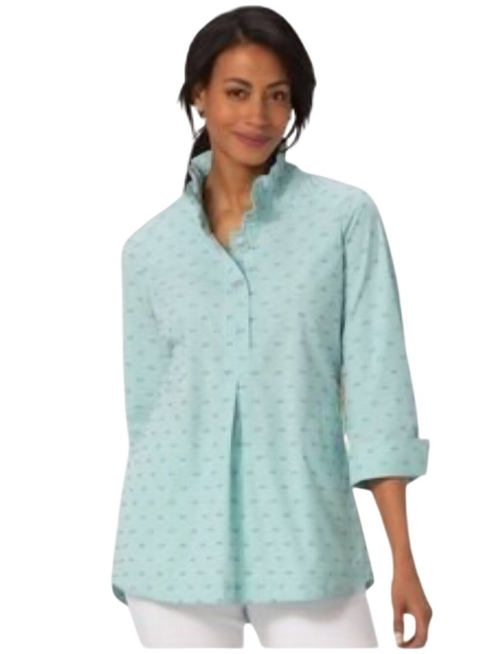 Appleseed's NWOT Popover Green Gingham Blue Texture Pockets Size PXL